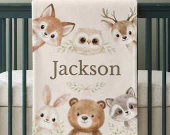 Woodland Baby Blanket Personalized Baby Shower Gift Woodland Nursery Decor Forest Animal Blanket Name Custom Coming Home Blanket Rustic Boy