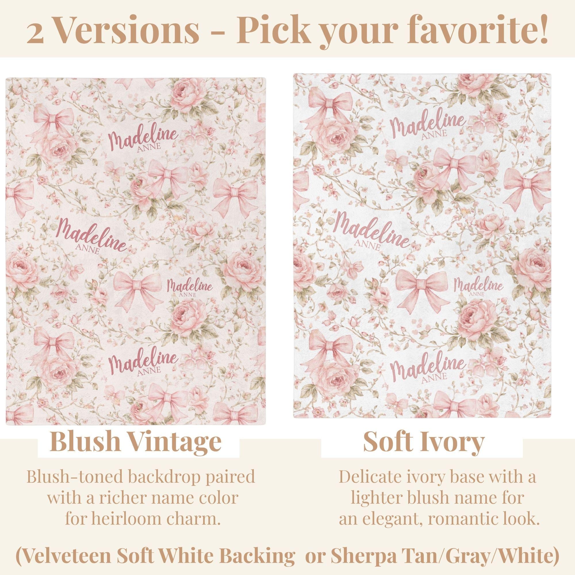Pink Coquette Bow Floral Toile Baby Blanket Personalized Newborn Name ...