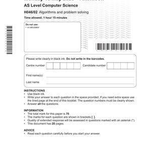 Actual OCR 2026 AS Computer Science H046/02 Algorithms and problem solving QP