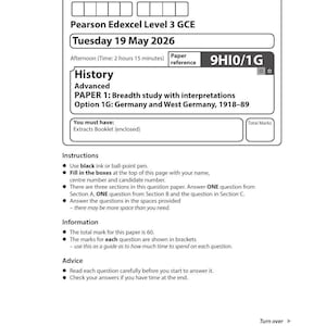 EDEXCEL 2026 (9HI0/1G) GCE History Advanced Paper 1: Breadth study Option 1G – Germany and West Germany, 1918-89 —