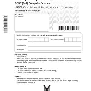 Actual OCR 2026 GCSE Computer Science J277/02 Computational thinking, algorithms and programming Merged Question Paper and Mark Scheme