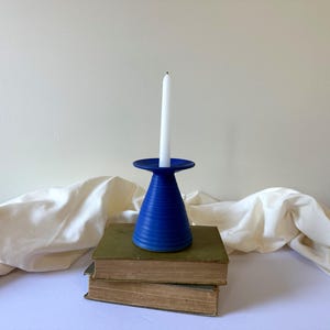 Vintage Modern Blue Pottery Taper Candle Holder - Bold Cobalt Blue Ceramic - Mid Century Modern Table Decor - MCM Decor