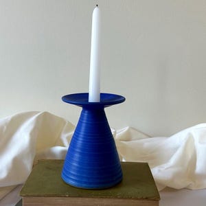 Vintage modernistisk koboltblå keramikljusstake - Signerad dansk keramik