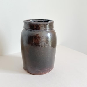 Antique Brown Stoneware Jar, 19th Century Pottery Crock, Primitive Farmhouse Decor, Rustic Vintage Vase