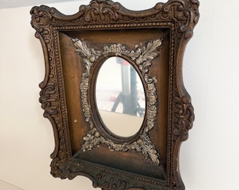 Vintage Ornate Gold & Bronze Shadow Box Mirror Frame | Vintage Baroque Oval Wall Mirror | Hollywood Regency Decor | Small Accent Mirro