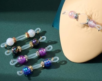 Par de piercings falsos para pezones de mujer - Barras falsas (pequeñas), colores perlados, piercings falsos para uso diario, tamaño y ajuste regulables