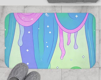 Pastel Slime Bath Mat | Melting Candy Colors, Microfiber, Anti-Slip Backing