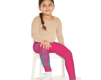 Pink Teal Abstract Splatter Kids Leggings
