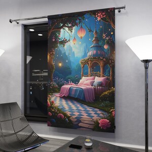 Enchanted Garden Bedscape Window Curtains | Fantasy Gazebo Nighttime Scene