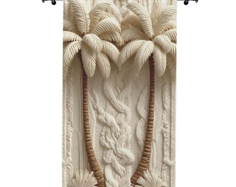 Palm Tree Knit Texture Window Curtain | Tropical Boho Home Decor