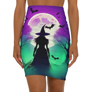 Witch Silhouette Pencil Skirt, Spooky Halloween Apparel