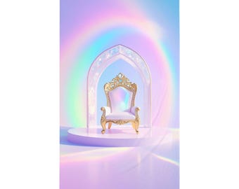 Goldener Thron mit Regenbogen Halo Twin Flaches Blatt | Pastell Palace Bettwäsche