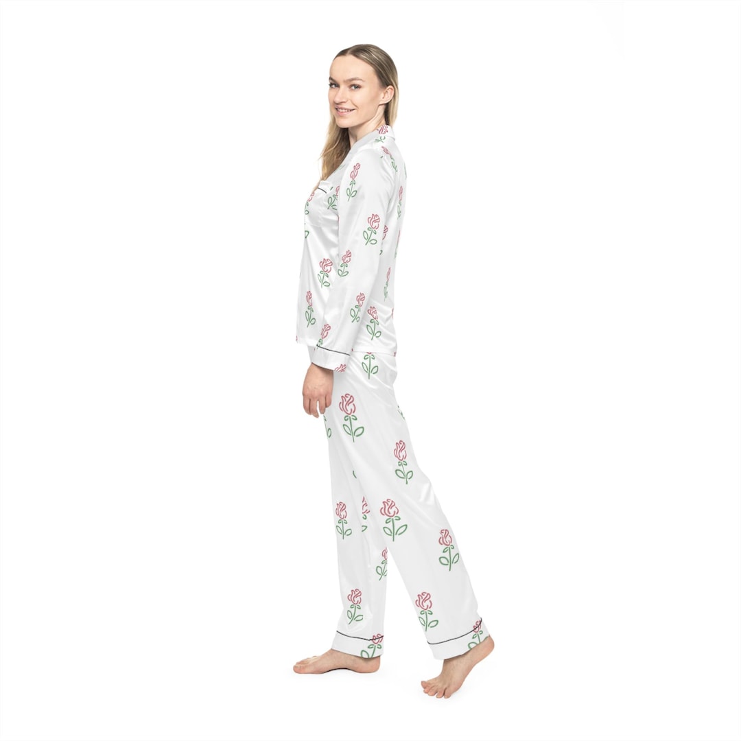 Pink Pattern Pyjama Pink Rose Pattern Satin Pajamas | Floral Sleepwear Set - Etsy