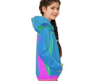 Aurora Stripes-kinderhoodie | Kleurrijke op de ruimte geïnspireerde kinderhoodie
