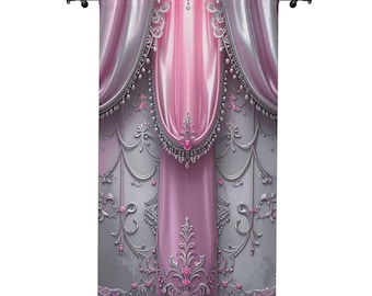 Pink Baroque Drapery Window Curtain | Decorative Victorian Curtain Panel