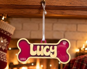 Personalized Dog Bone Christmas Ornament with Pet Name