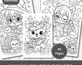 Kawaii Coloring Book, 40 Bold Pages (Digital Download)