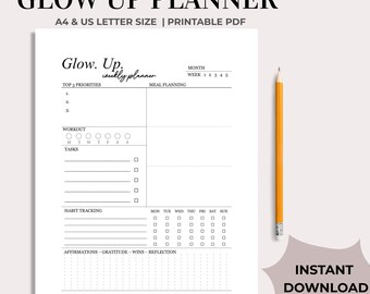 Weekly Glow Up Tracker: Self-Care Challenge Printable (PDF Download)