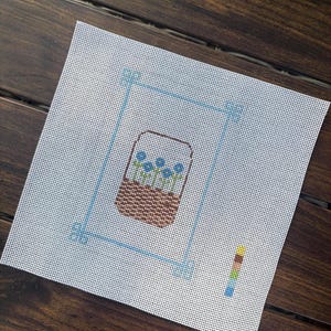 Needlepoint Canvas Hand Painted, Basket of Flowers