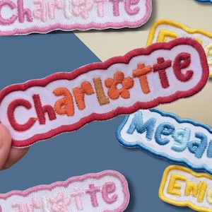 Parche personalizado con nombre, etiqueta bordada para mochila infantil, termoadhesivo, personalizado para la vuelta al cole, para coser en uniforme escolar, aplique identificador.
