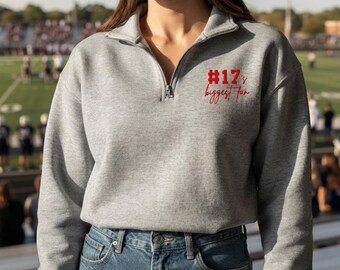 Felpa con zip a un quarto e numero di squadra personalizzato ricamato per il più grande tifoso, ideale per i giorni di partita, per le mamme sportive e i genitori che sostengono il basket, regalo unisex.