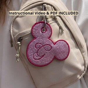 In The Hoop Embroidered Bag Tag Design Mouse Ear Luggage Tag Monogram Initial Embroidery File Digital Download for Embroidery Machine