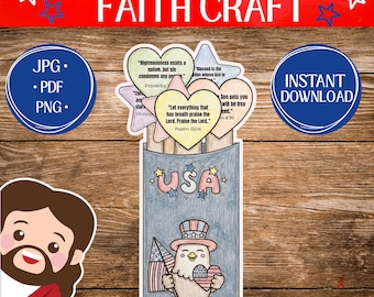 4th of July Faith Craft Kit, Patriotic Bible Verse Firecracker (Digital Download)