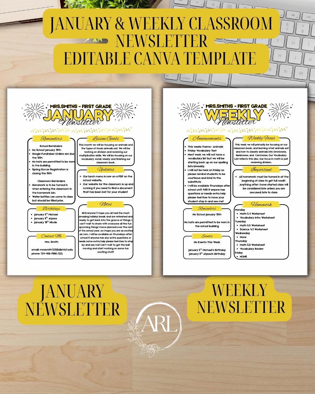 Editable January & Weekly Classroom Newsletter Template | Canva ...