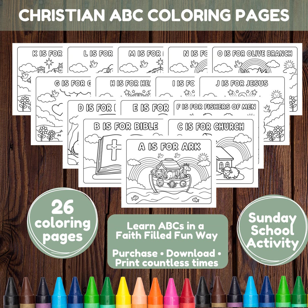 Christian ABC Coloring Pages | Bible Alphabet Workbooks for Kids - Etsy