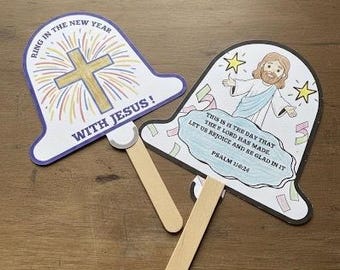 Sunday School New Year Lesson Activity, Kids Ministry Printable, Christian Homeschool Craft, Ring in the New Year with Jesus Bell Fan