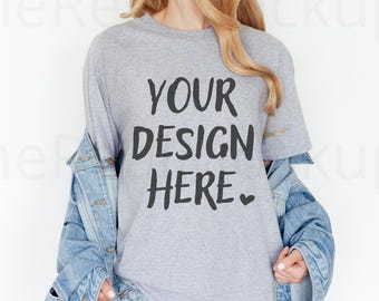 Gildan 5000 Sport Grey T-Shirt Mockup, Free Size Chart Included, Real Model G500 Photo