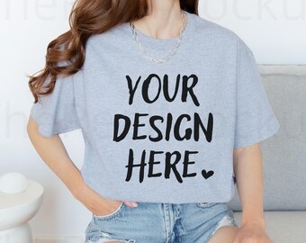 Gildan 5000 Sport Grey T-Shirt Mockup, Free Size Chart Included, Real Model Cozy G500