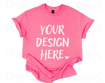 Gildan 5000 Azalea T-Shirt Mockup, Free Size Chart Included, Flat Lay Tee Photo