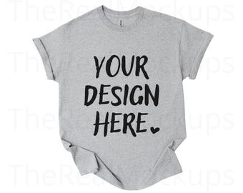 Gildan 5000 Sport Grey T-Shirt Mockup, Free Size Chart Included, Flat Lay Tee Photo