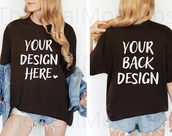 Gildan 5000 Dark Chocolate Front & Back Mockup, Free Size Chart, Model Dual View G500