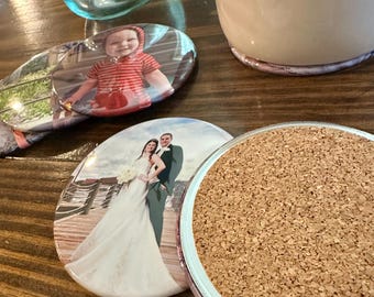 Custom Photo Coasters, Personalized Memory Coasters, Party Favors (3.5” Round) Bulk Order