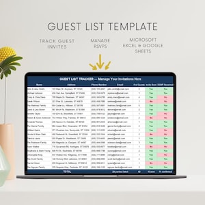 Vorlage für eine Gästeliste zur Hochzeit, RSVP-Tracker, Eventplaner, Adressliste für Microsoft Excel, Sofort-Download