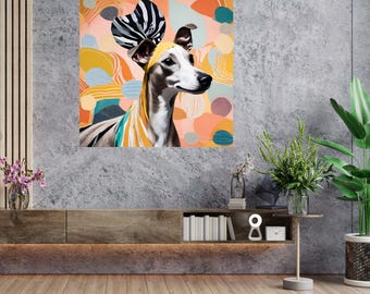 Lámina decorativa para pared, Retrato moderno de perro, Decoración con efecto dopamina, Arte minimalista para mascotas, Galgo italiano