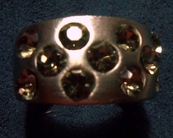 Silver Colored Ring with Rhinestones, Missing One Rhineston, Possibly Hand Crafted, vintage