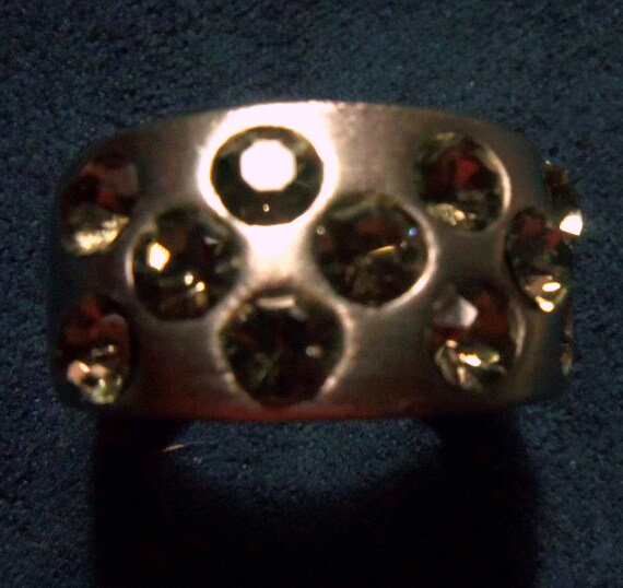 Silver Colored Ring with Rhinestones, Missing One… - image 1