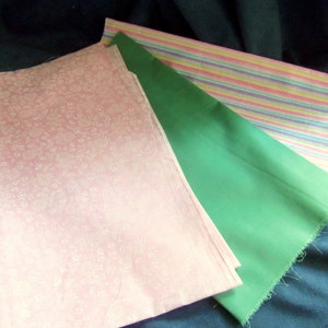 Spring Vintage Fat Quarters, Pink Pattern, Spring Green, and Pastel Stripe Cotton or Cotton Blend Fabrics