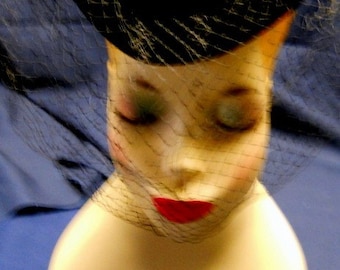 Step Out in Style with This Classic Black Velvet Crown Style Hat with Veil and Bow