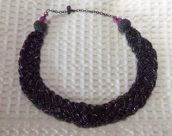 Beautiful Purple Beaded and Braided Necklace