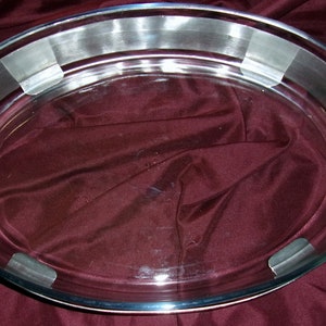 Marinex Glass Casserole in a Silver Colored Holder, Made in Brazil, About 13 x 9 Inches