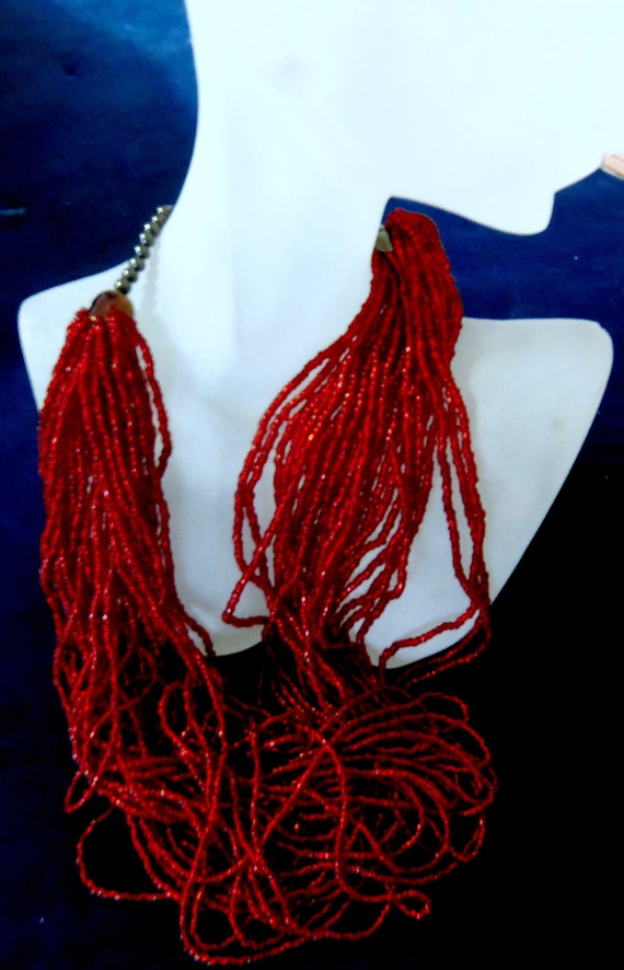 Beautiful Red Color Muilti Strand Strings of Bead… - image 1