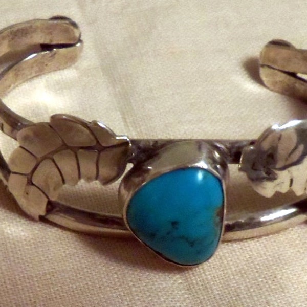 Turquoise Stone Set in a Hand Made Silver Wrist Band