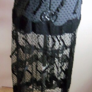 Black Netting With Flocking on the Upper Part and Corded Lace Appliques on the Bottom, Vintage
