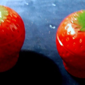 One Pair of Avon Strawberry Lidded Jar for Jam, Jelly, Sugar, Toothpicks, Red on White Milk Glass, Vintage