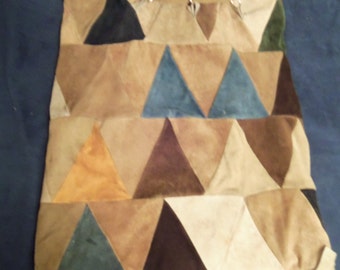 Multi-Colored Suede Leather Triangular Pieces Sewed Together To Make a Purse/Bag, Vintage