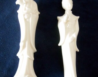 Classic White Japanese Figures, About 7 Inches Tall, Vintage
